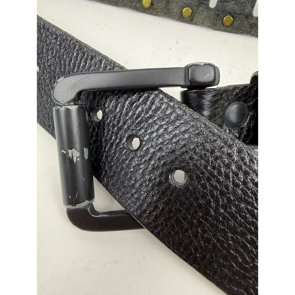 Brave Beltworks Mens Black Leather Studded Belt Size 34 Punk Rock Goth Y2K